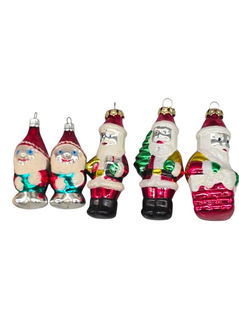 Vtg Santa Claus Gnome Mercury Blown Glass Christmas Ornament 4" Holiday Lot of 5